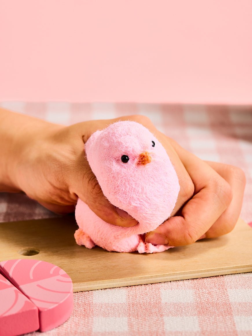 Floced Pink Chick Taba Squishy
