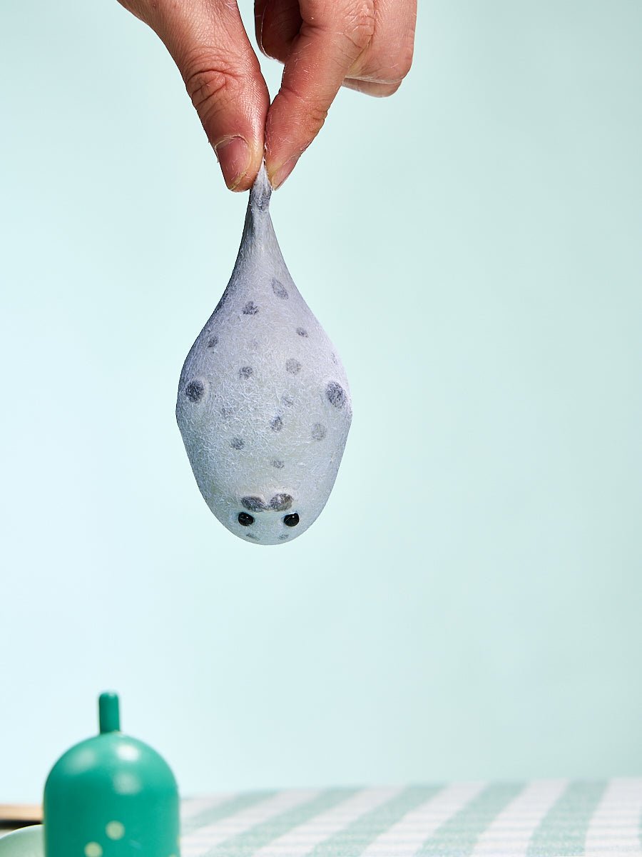 Flocked Cute Grey Seal with Dots Taba Squishy