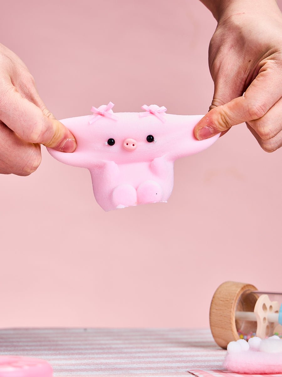 Flocked Pink Pig with Tears Taba Squishy