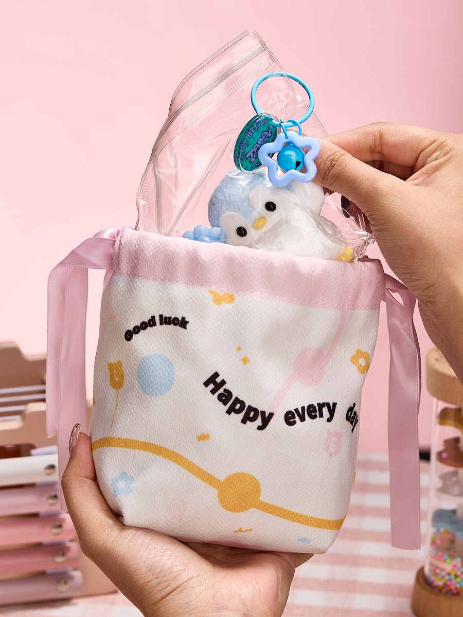 Simple Pink Linen Drawstring Wrapping Gift Bag