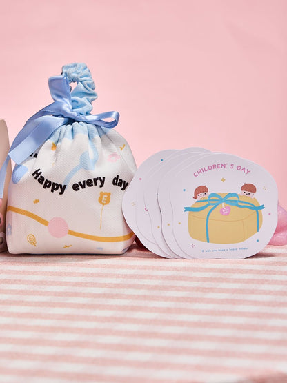 Simple Blue Linen Drawstring Wrapping Gift Bag