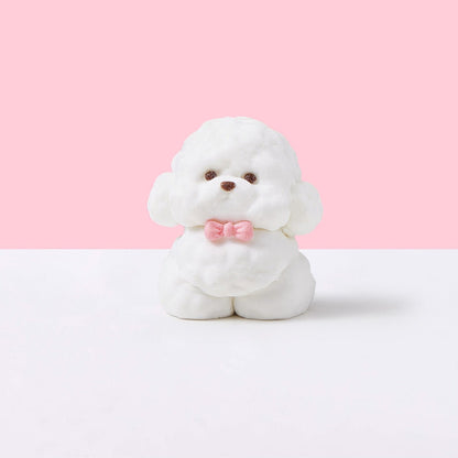 Flocked White Teddy Dog with Pink Bow Taba Squishy