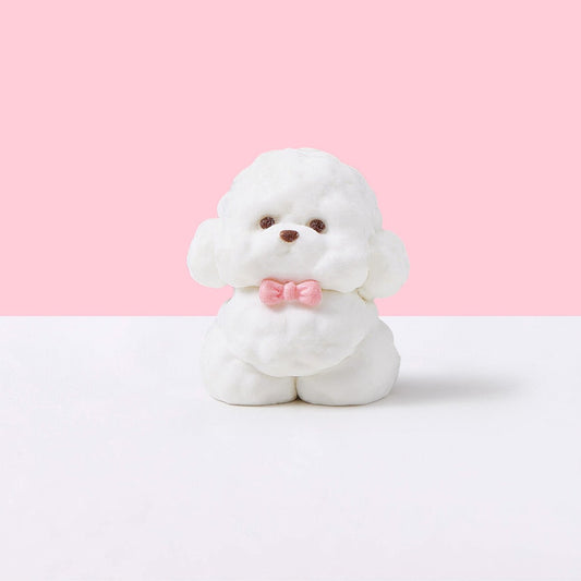Flocked White Teddy Dog with Pink Bow Taba Squishy