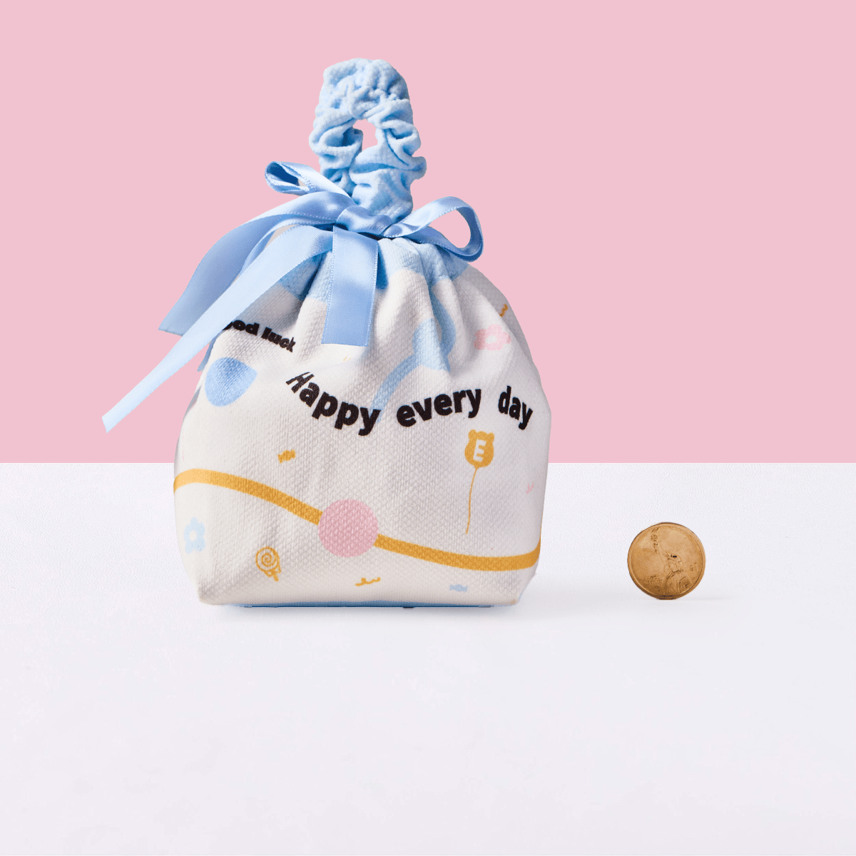 Simple Blue Linen Drawstring Wrapping Gift Bag