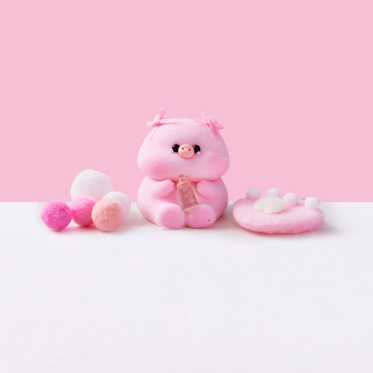 Flocked Pink Pig with Tears Taba Squishy