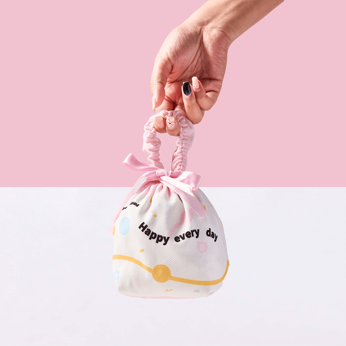 Simple Pink Linen Drawstring Wrapping Gift Bag